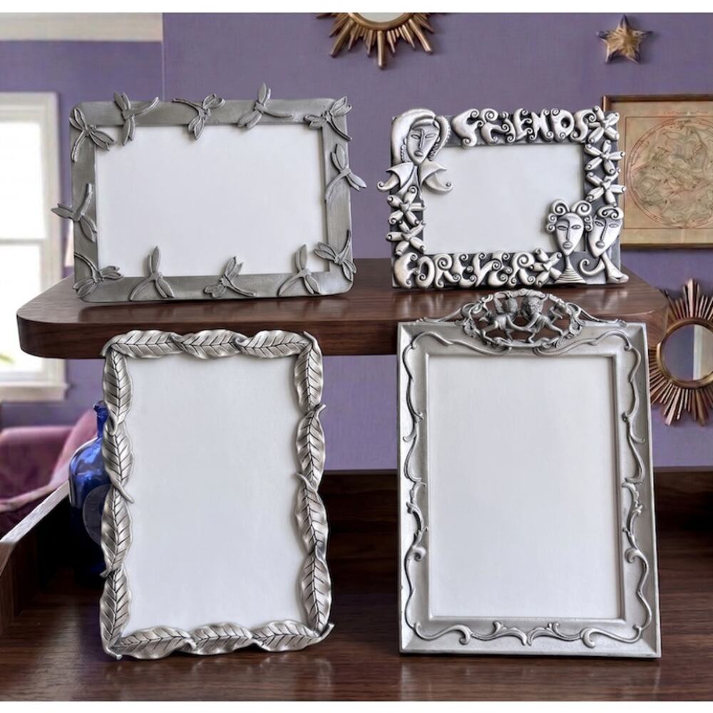 Lot of 4 Vintage Y2K Silver Picture Frames, 90s Eclectic Art Photo Frames Decor